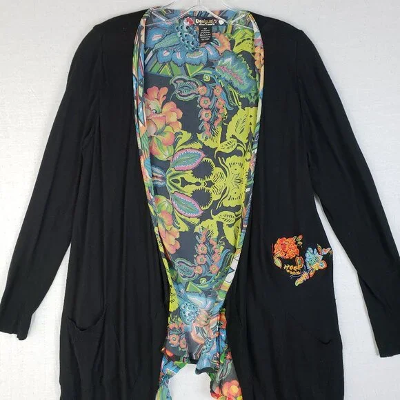 Desigual Amor Cardigan Embroidered Art-to-Wear Waterfall Draped Front size L - Picture 4 of 16